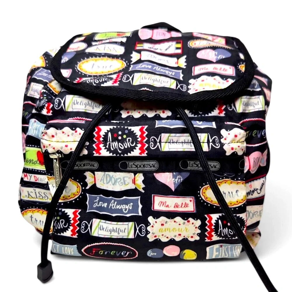 Lesportsac Edie Mini Back Pack Bag Candy‎ Wrapper Canvas Trim Boxy Body School